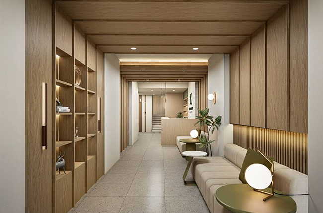 Hallway and lounge area at Kleancomfy Silom The Hotel
