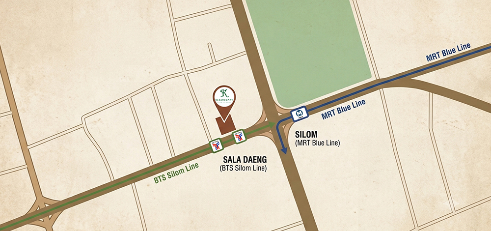 Map showing Kleancomfy Silom The Hotel near BTS Sala Daeng and MRT Silom