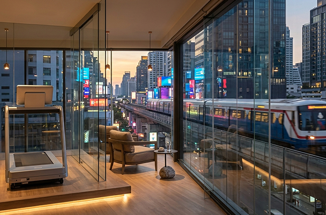 Hotel rooftop with Silom skyline view